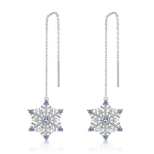 Snowflake Gemstone Long Earrings in Silver