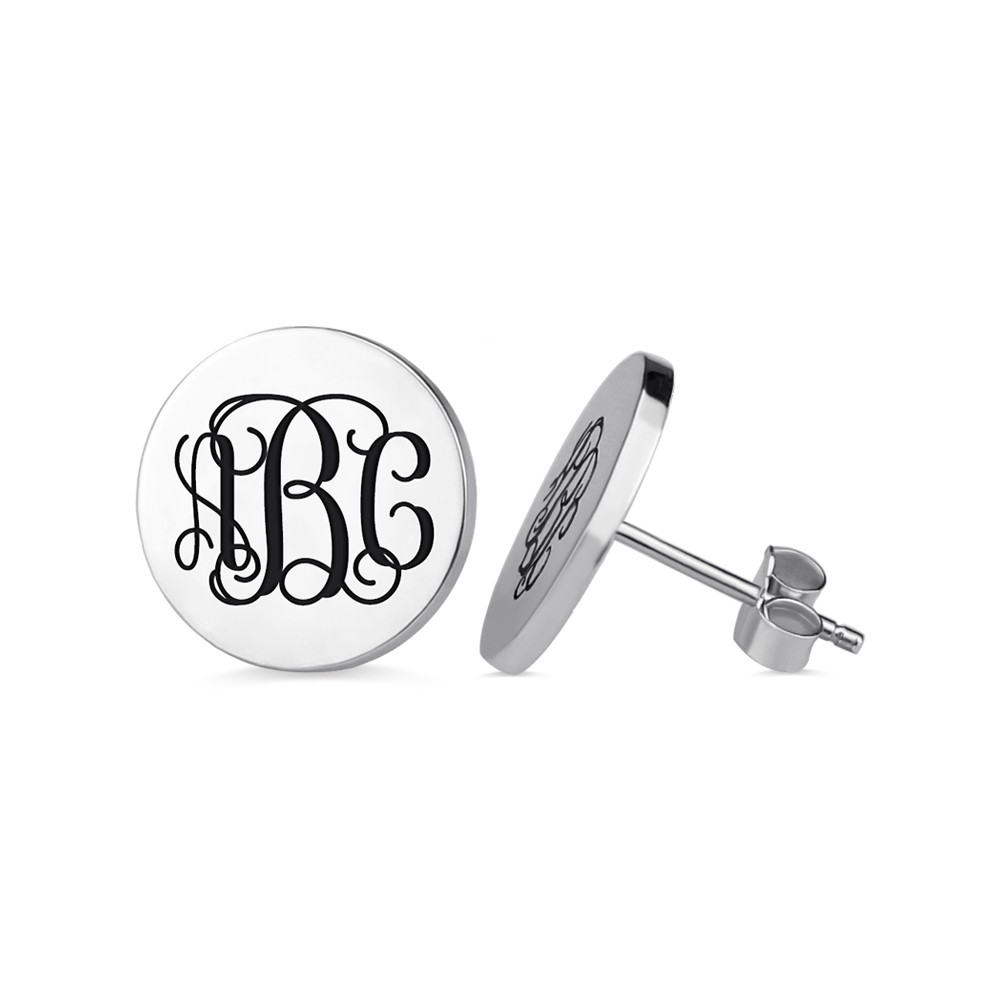 Engraved Disc Monogram Stud Earrings In Sterling Silver