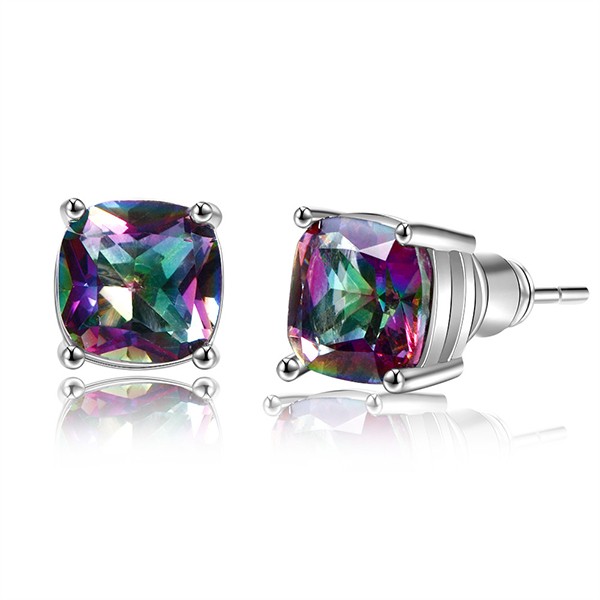 Square Rainbow CZ Earrings