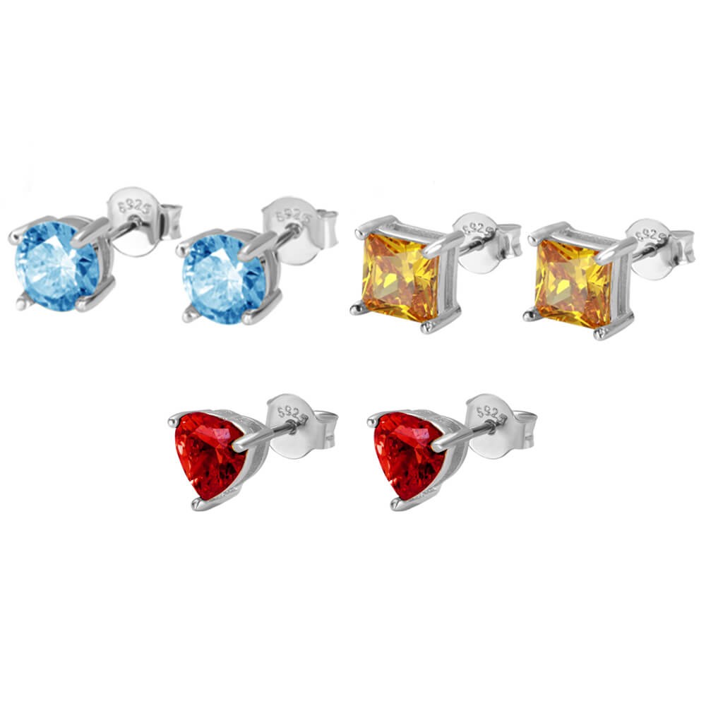 Personalised Week Birthstone Stud Earrings in Silver Pack of 7