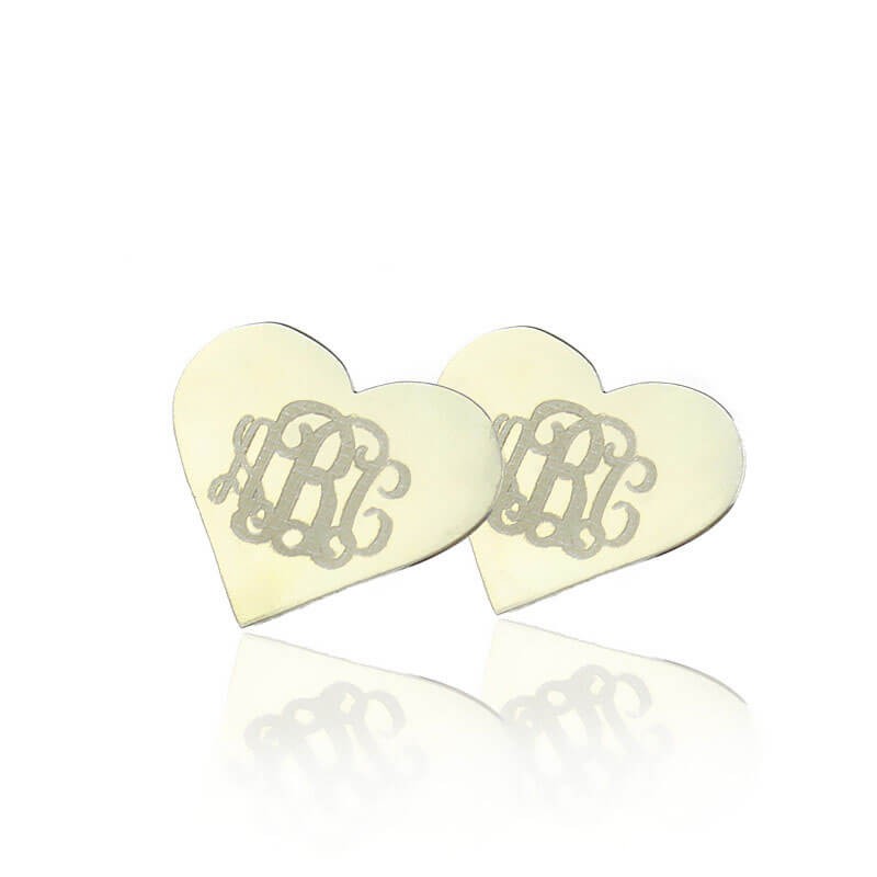 Heart Monogram Stud Earrings Sterling Silver