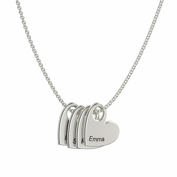 Personalised Name Necklace With 1-10 Heart Pendants Gift for Mum