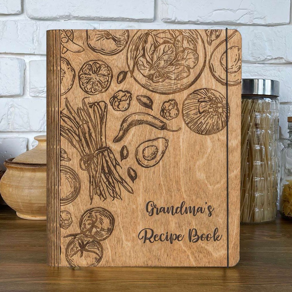 Personalised Grandma's Recipe Book Blank Binder Wooden Cookbook Gifts for Mum Grandma Wife Her