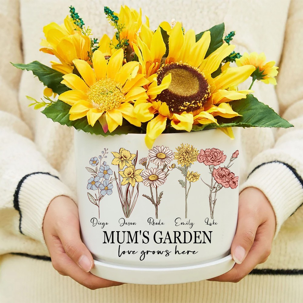 Personalised Mum's Garden Art Print Birth Flower Plant Pot Warm Gift for Mum Grandma Mother's Day Gift Ideas