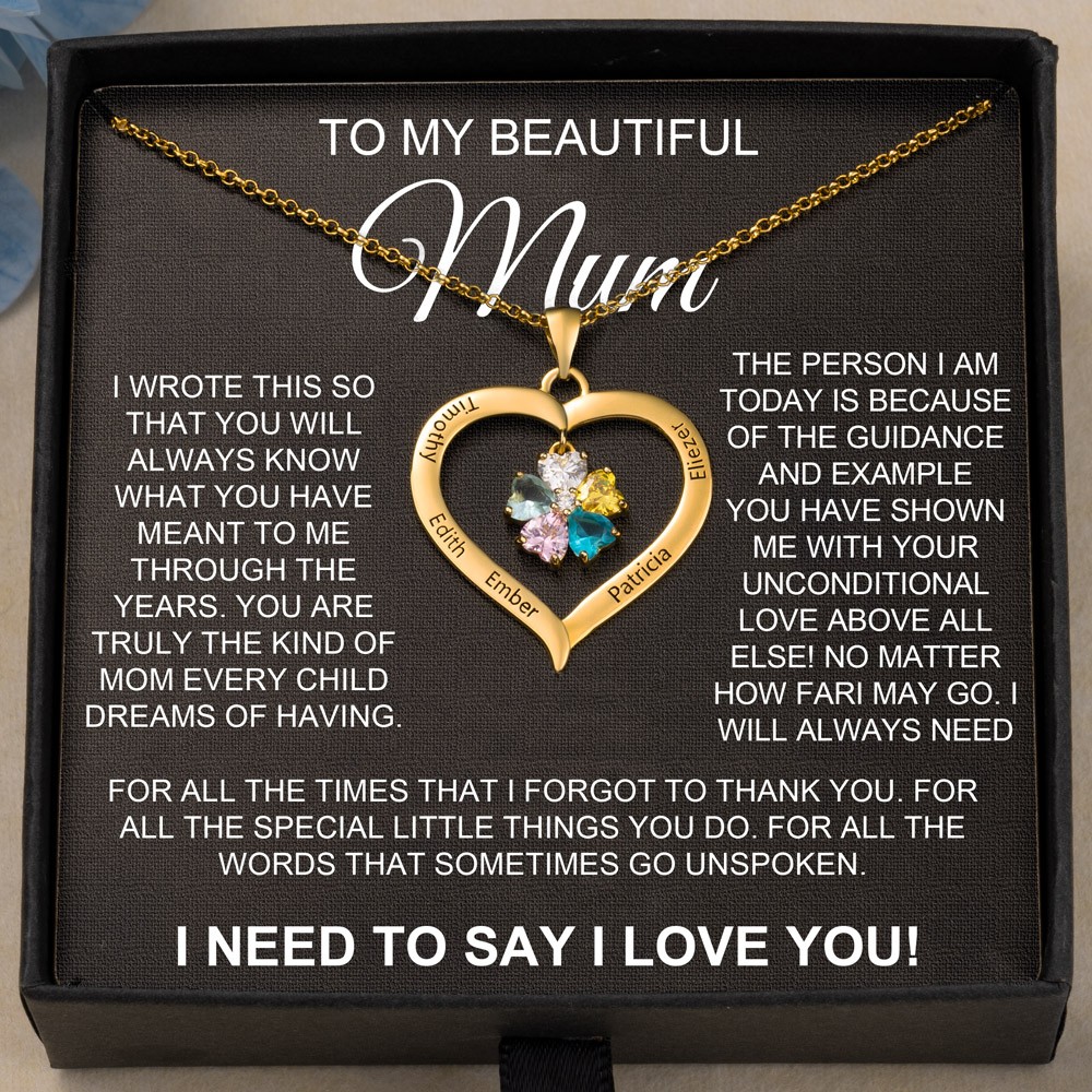 Personalised To My Mum Names Birthstones Heart Shaped Necklace Gifts For Mum Her