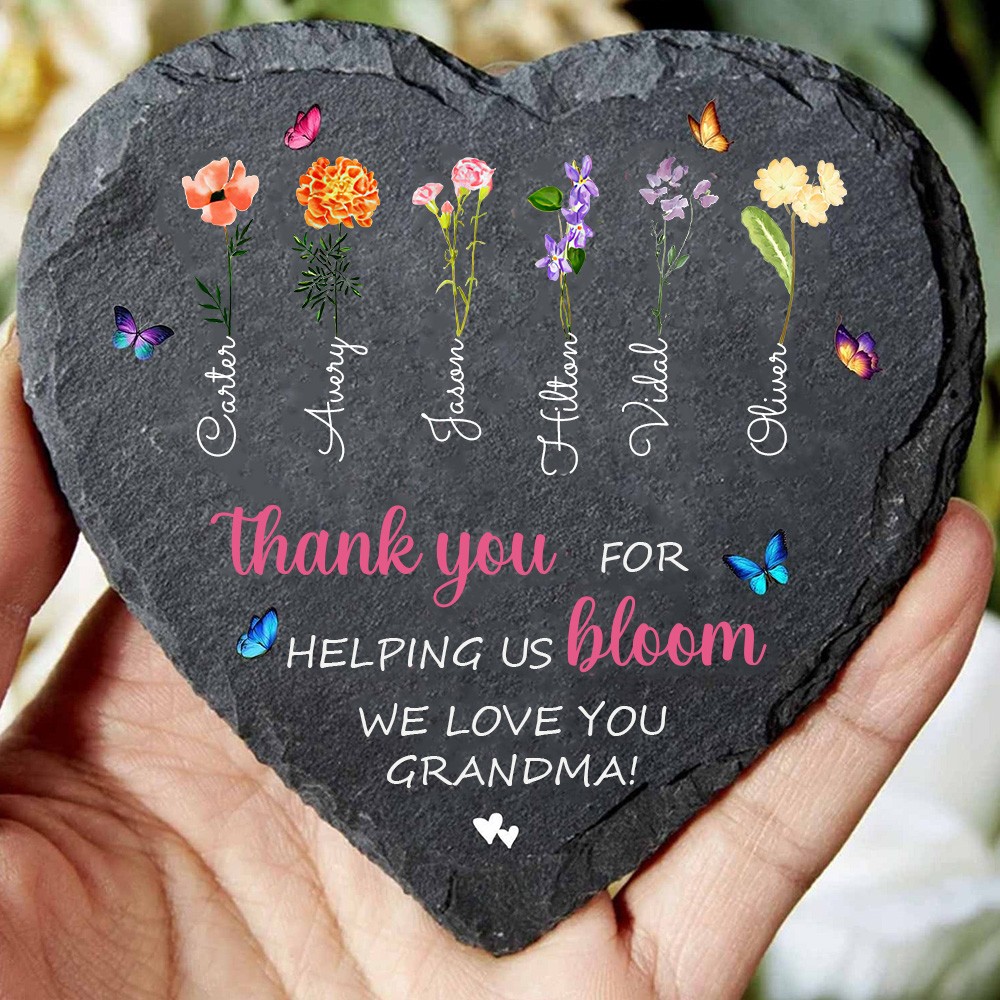 Custom Birth Month Flowers Plaque with Grandkids Names for Grandma Garden Decor Christmas Gifts