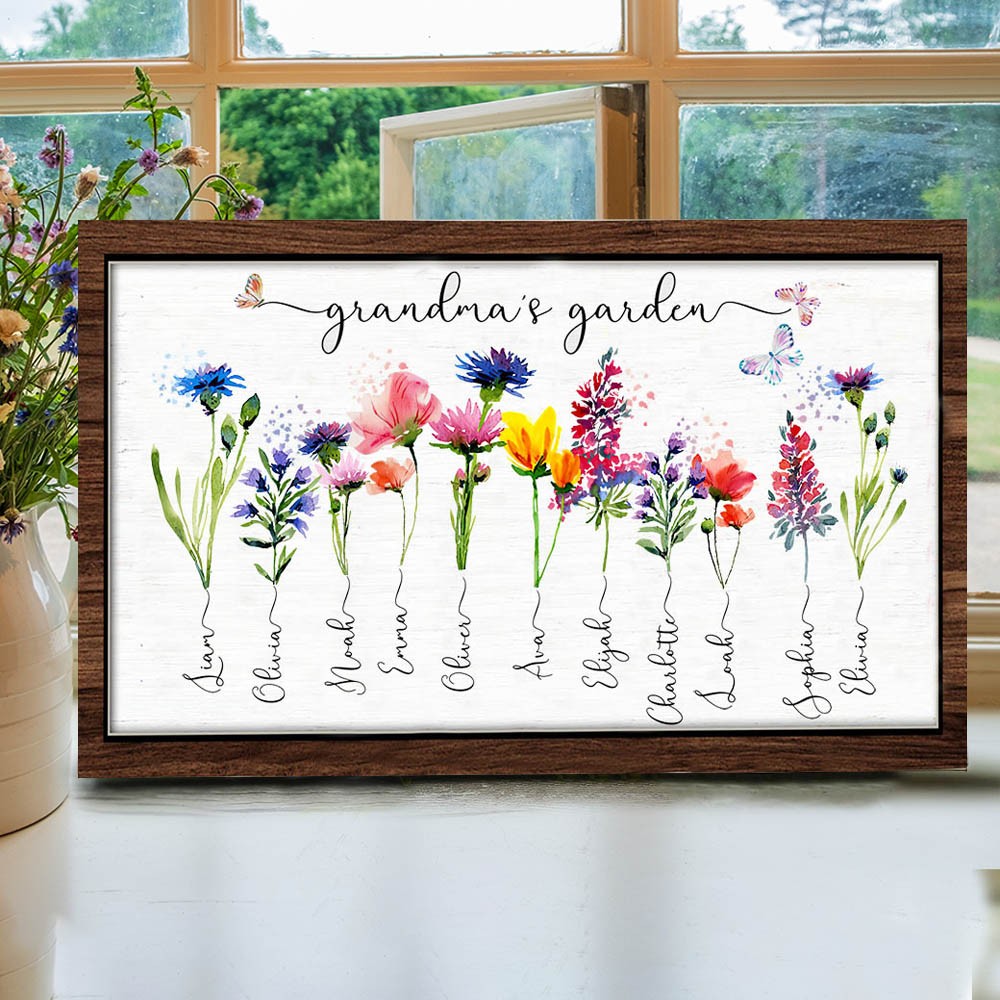 Personalised Birth Month Flower Garden Frame Wood Sign Gifts For Grandma Mum Wife Her