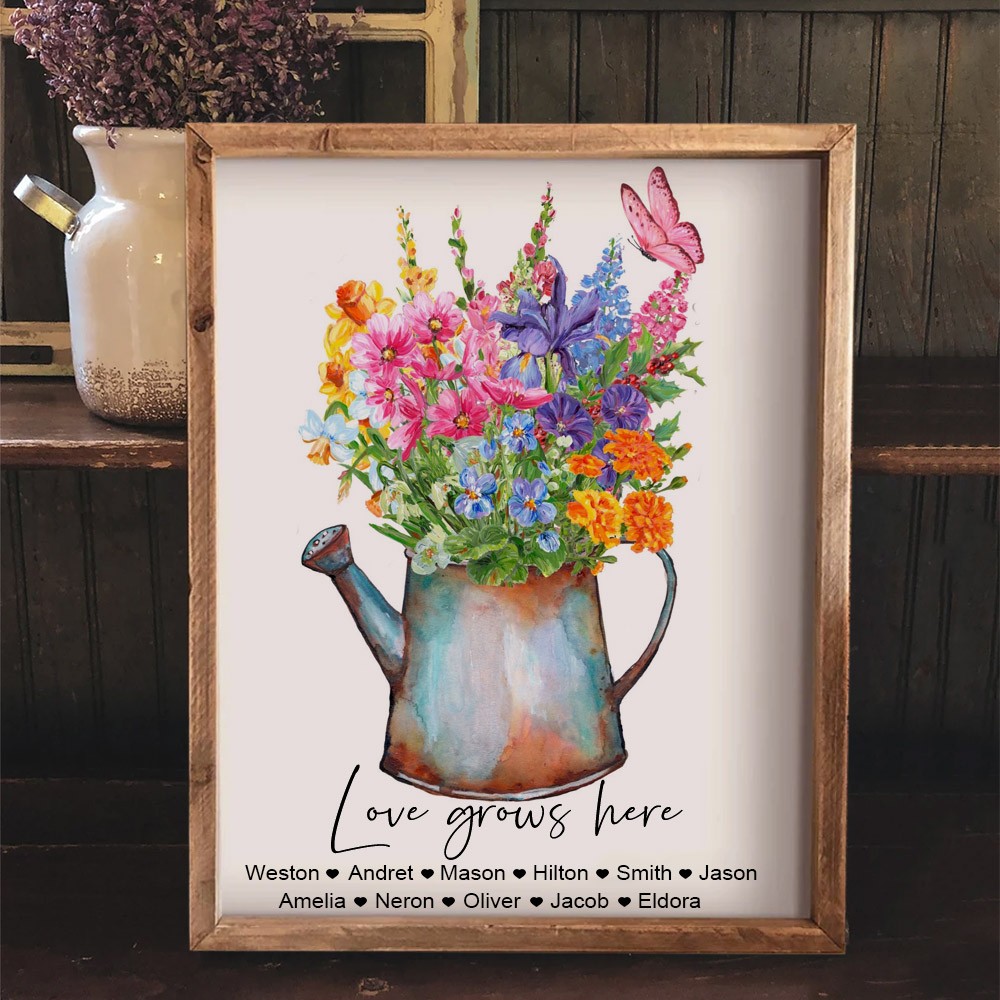 Custom Family Birth Month Flowers Bouquet Print with Kids Names Gifts for Grandma Mum Keepsake Gifts Christmas Gifts