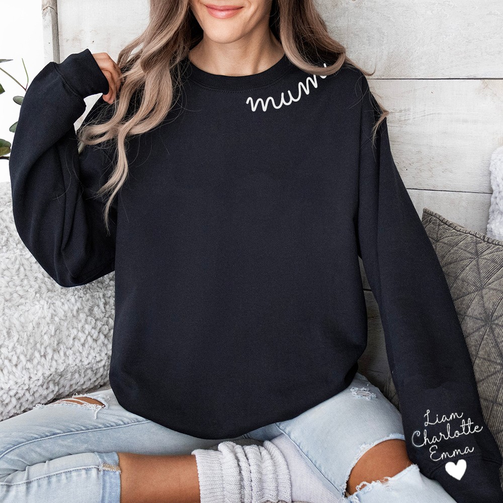 Personalised Mum Sweatshirt with Kids Name on Sleeve Unique Gift Ideas for Mother's Day Birthday Gifts for Mum