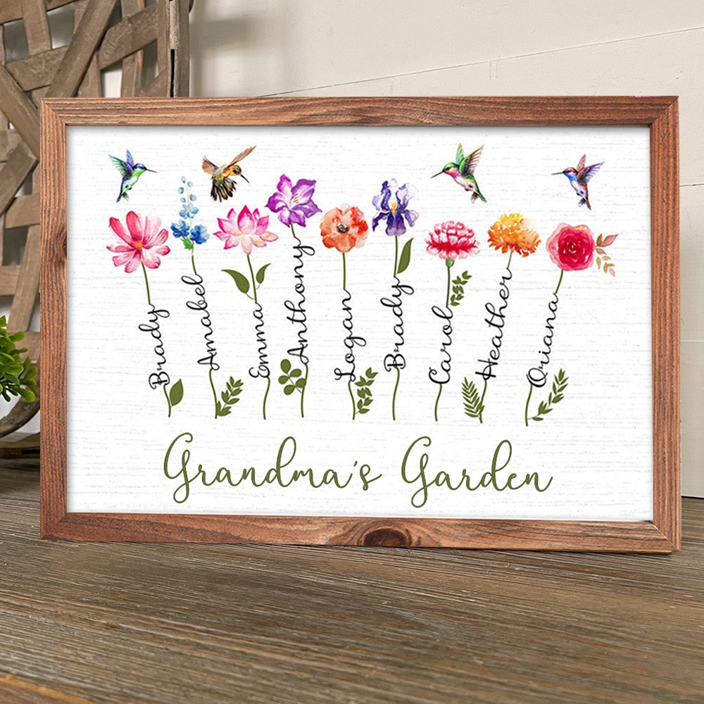 Personalised Grandma's Garden Birth Flower Frame with Names Love Gift For Mum Grandma Wife Her