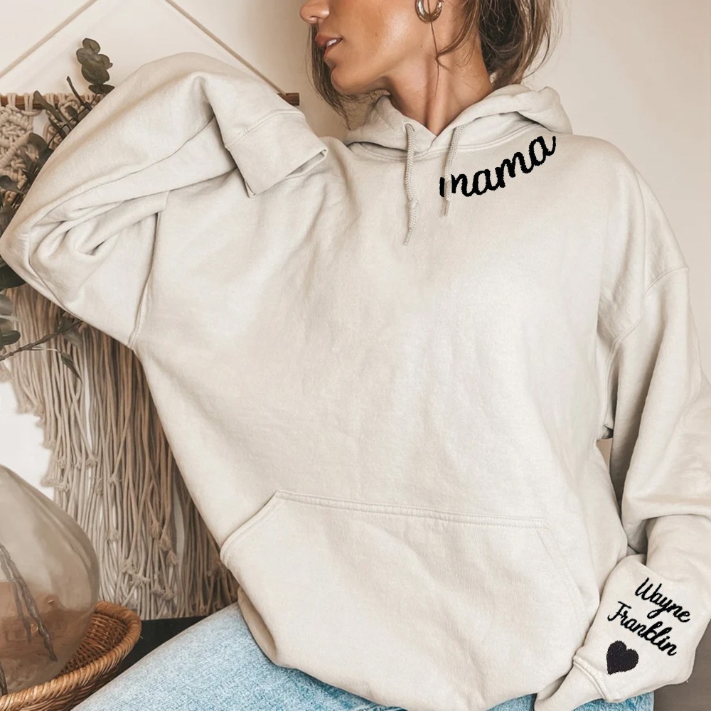 Personalised Embroidered Mama Sweatshirt Hoodie with Kids Names Christmas Gift For Mum New Mum Gifts 