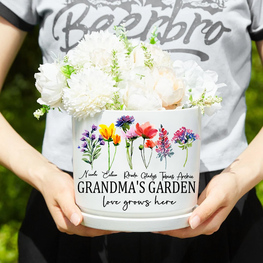 Grandma's Garden Birth Month Flower Pot with Kids Names Personalised Gifts for Mum Grandma Love Gift Ideas for Her