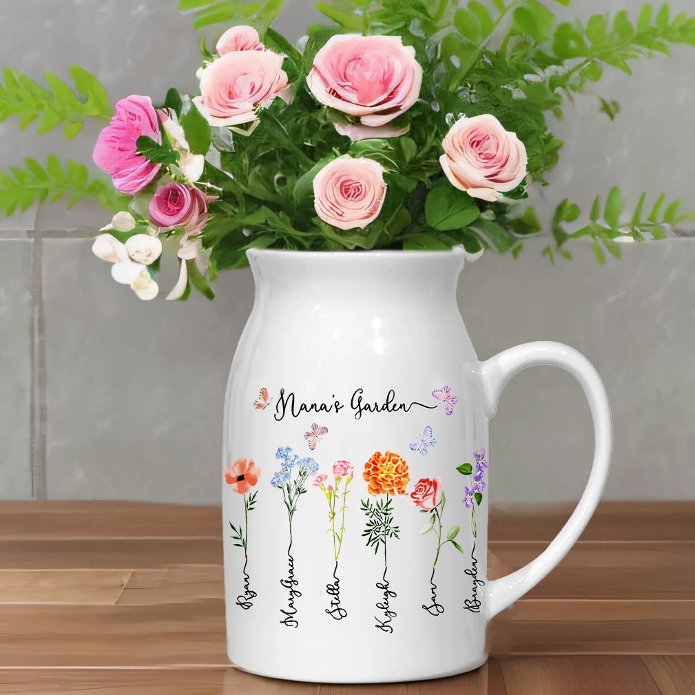 Personalised Nana's Garden Birth Flower Vase Gift Ideas for Grandma Mum Special Birthday Gifts