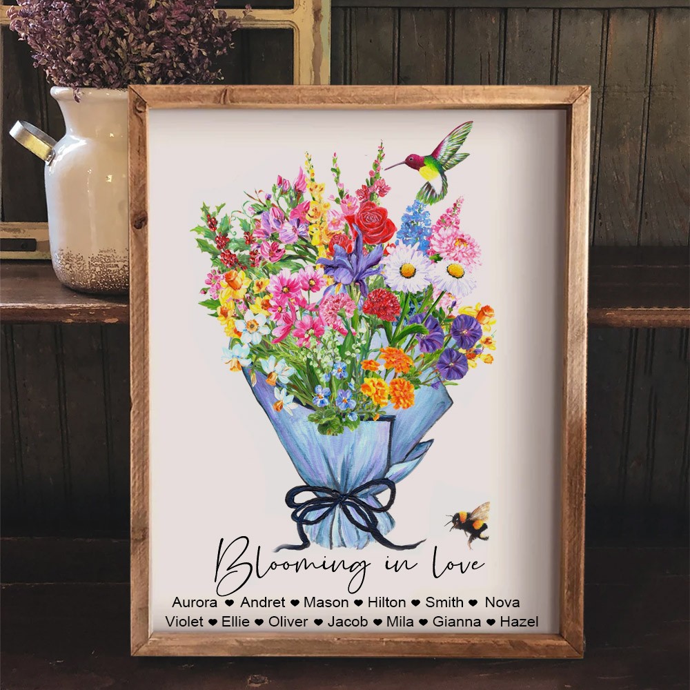 Custom Birth Flower Bouquet Print with Names Gift Ideas for Mum Birthday Gifts for Her Family Keepsake Gifts