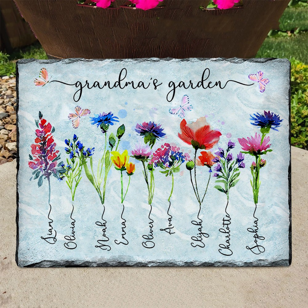 Personalised Grandma's Garden Birth Month Flower Plaque with Grandkids Names Great Gift Ideas for Grandma Mum