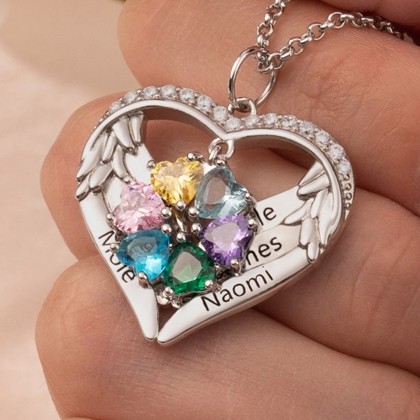 Personalised Heart Shape Names Birthstones Necklace Love Family Anniversary Gifts For Mum Grandma Wife Her