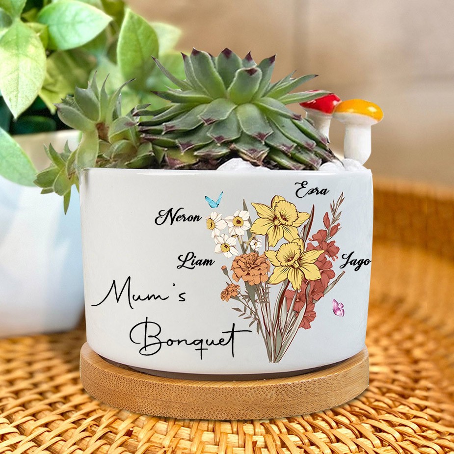 Personalised Mum's Garden Bouquet Mini Succulent Plant Pots Custom Gifts For Mum Grandma Mother's Day Gift