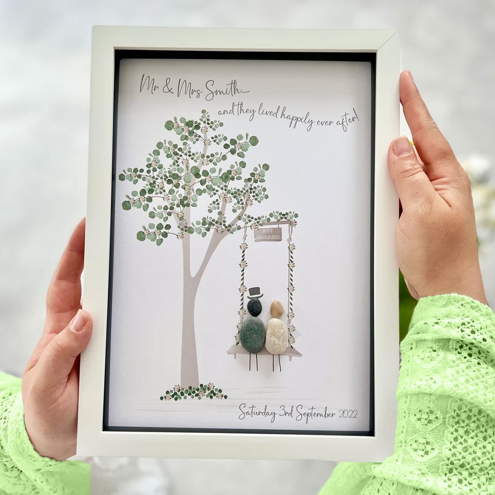 Personalised Wedding Swing Pebble Art Picture Frame Wedding Gift