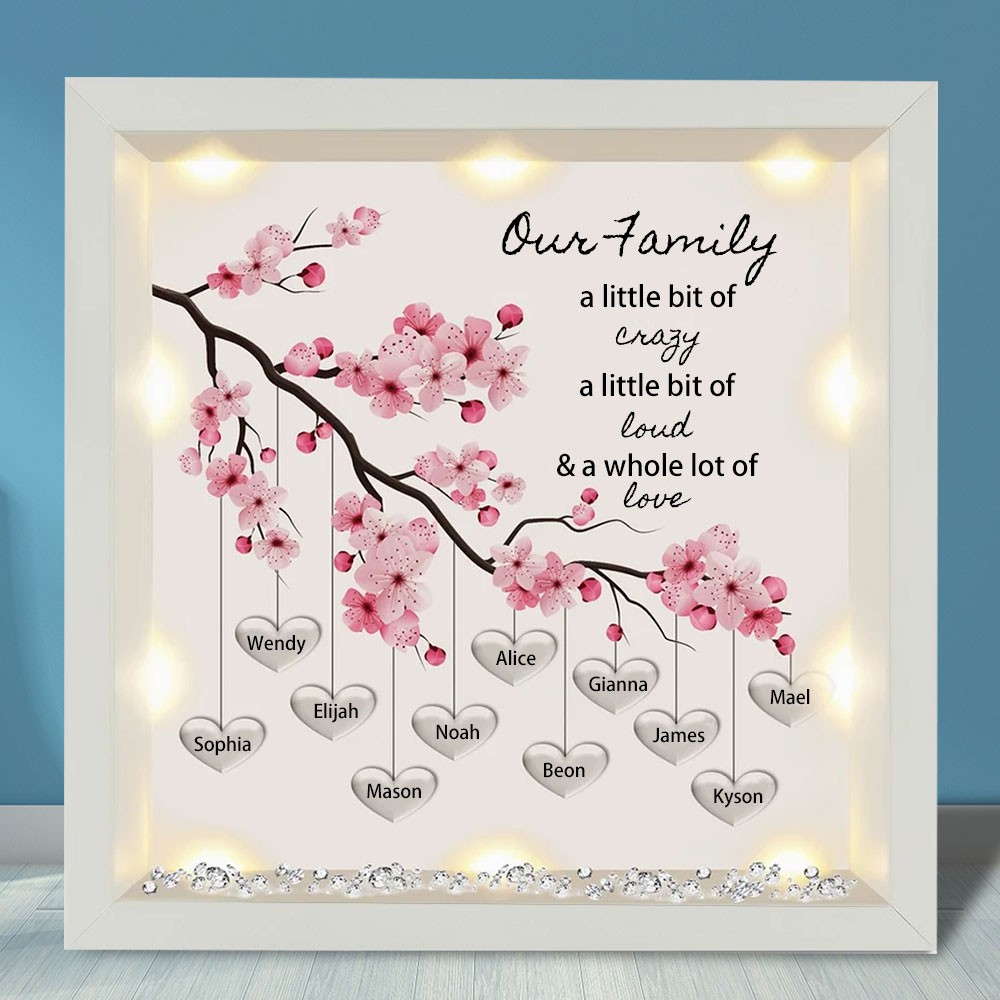 Personalised Light Up Family Tree Box Frame with 1-25 Names Mother's Day Gift For Grandma, Mum