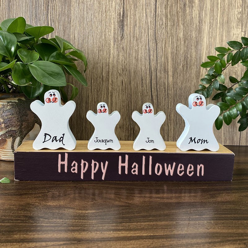 Personalised Ghost Family Block Set with Names Halloween Gift Family Name Signs
