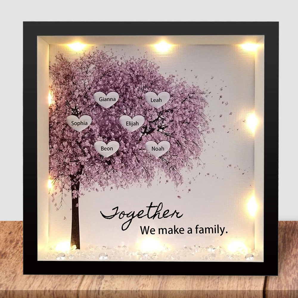 Personalised Light Up Family Tree Box Frame with 1-25 Names Mother's Day Gift For Grandma, Mum