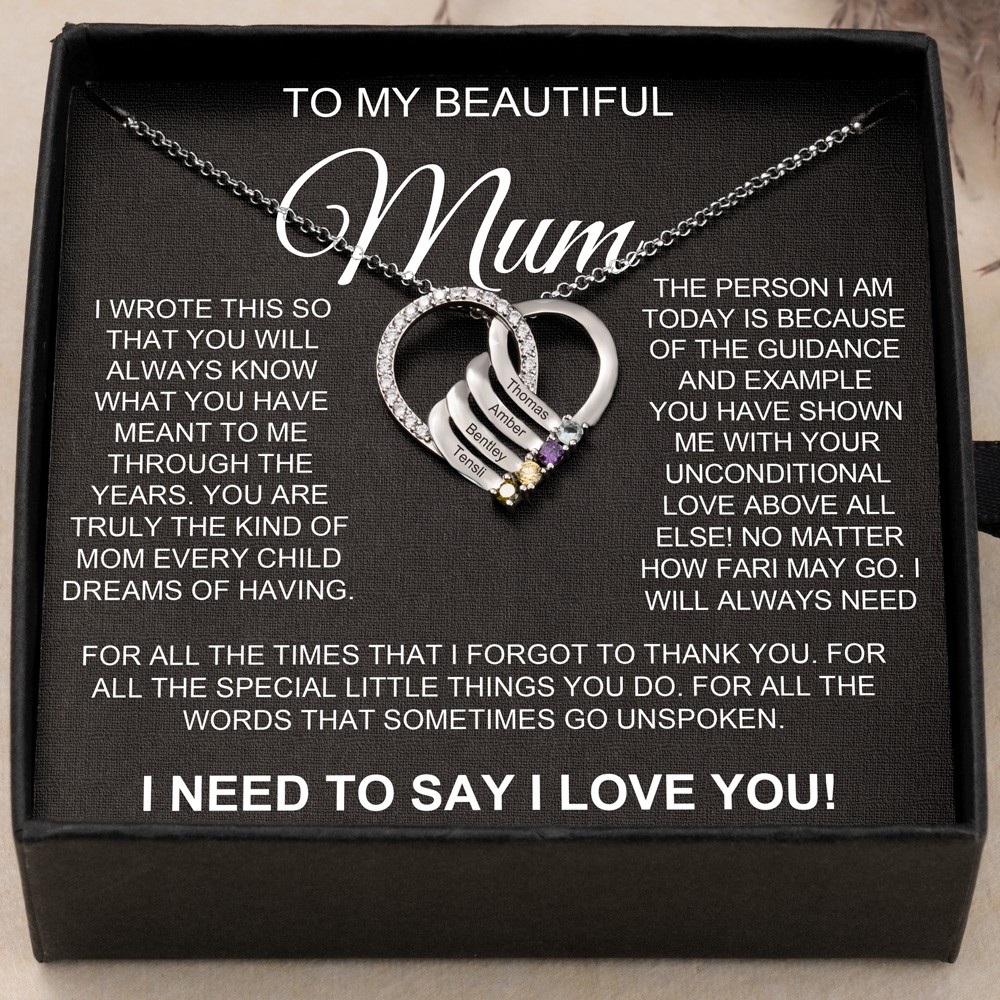 Personalised To My Beautiful Mum Birthstones Necklace With Engraved Kids Names New Mum Gifts Mother's Day Gift For Mum