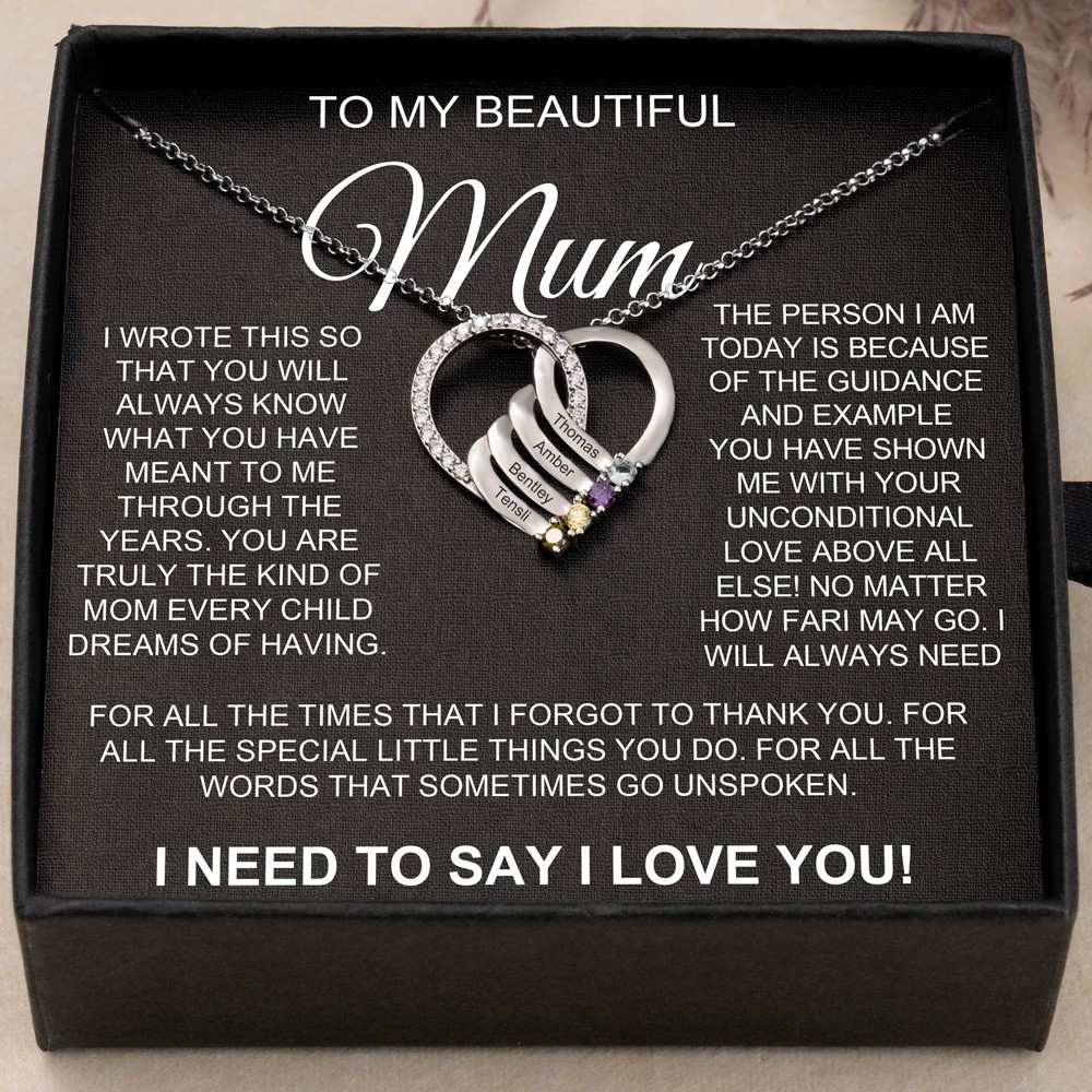  Personalised To My Beautiful Mum Birthstone Necklace Engraved with Names New Mum Gifts for Mum