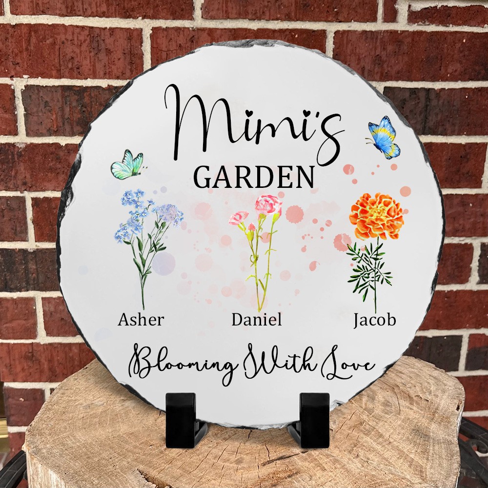 Personalised Mimi's Garden Birth Month Flower Plaque with Kids Names Birthday Gifts Ideas For Grandma Mum New Mum