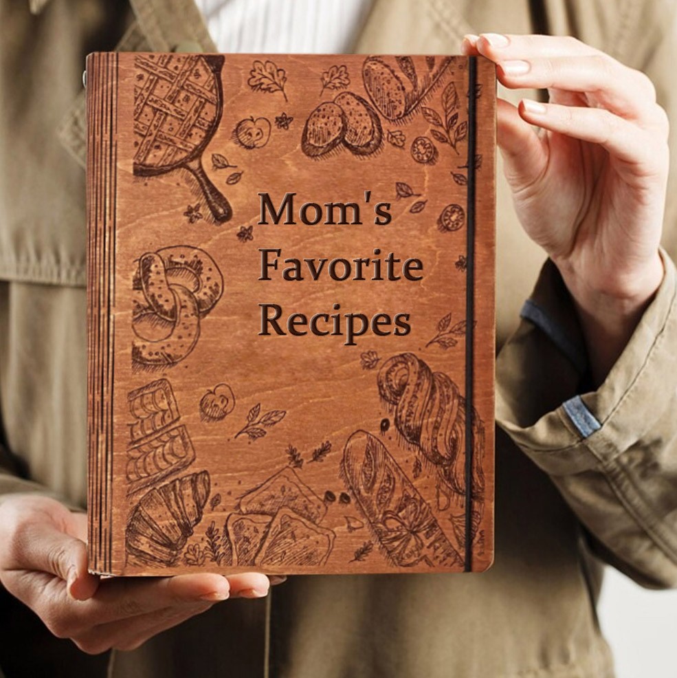 Personalised Mum's Wooden Recipe Book Binder Custom Journal Cookbook Notebook Christmas Gifts for Mum Grandma