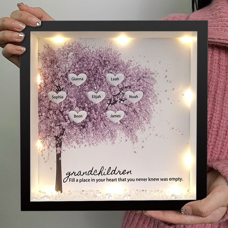 Personalised Light Up Family Tree Box Frame with 1-25 Names Mother's Day Gift For Grandma, Mum