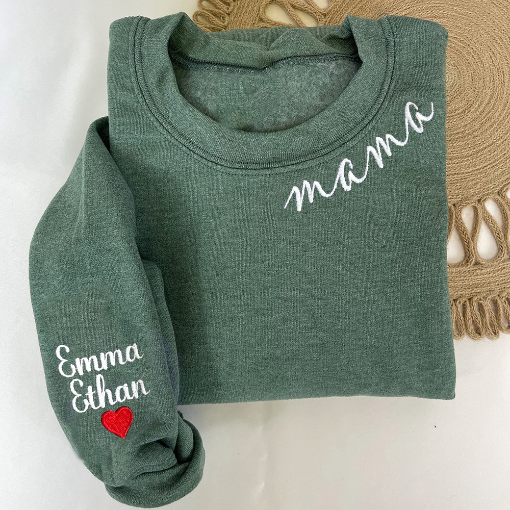Custom Embroidered Mama Sweatshirt with Kids Names on Sleeve Gifts for Mum Christmas Gift Birthday Gifts