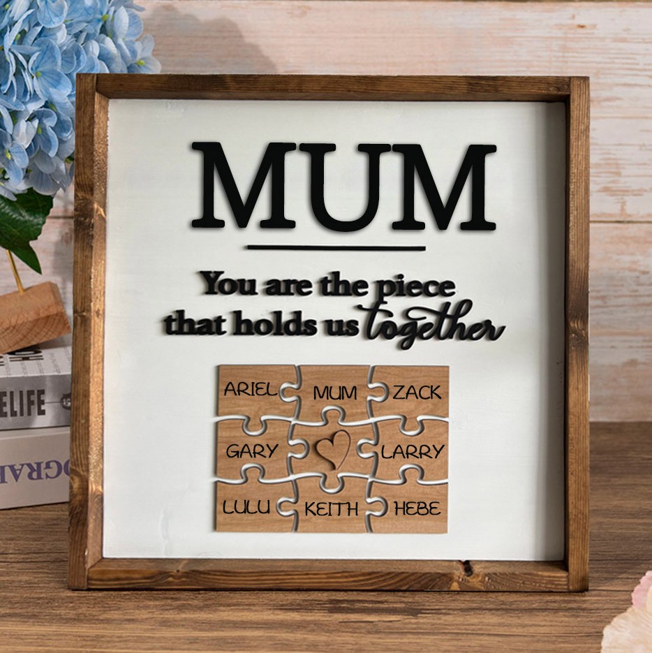 Custom Family Gift Wood Puzzle Pieces Name Sign Unique Presents For Mum Grandma Mother's Day Gift