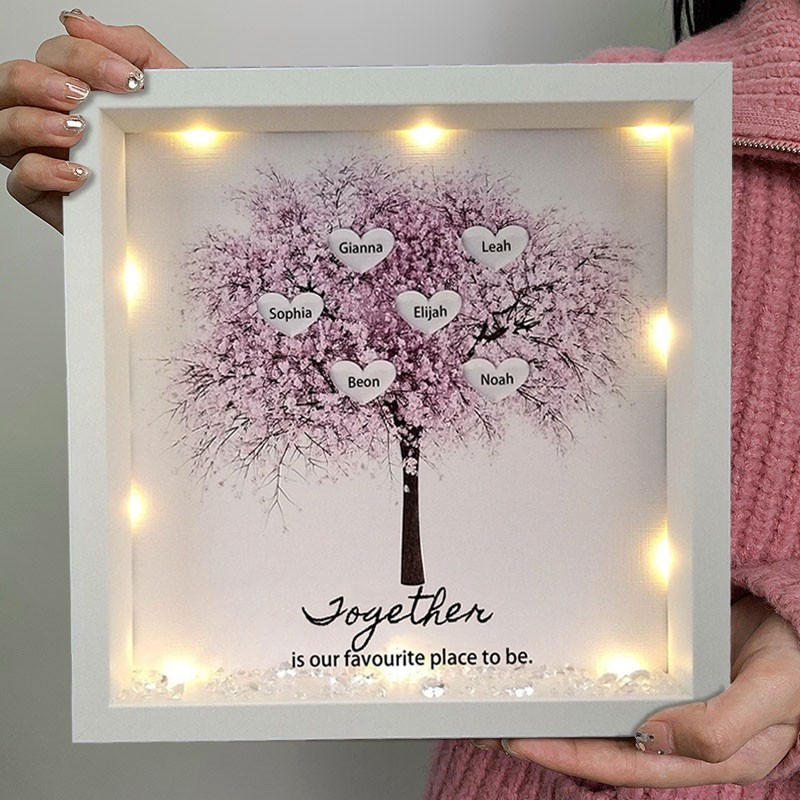 Personalised Light Up Family Tree Box Frame with 1-25 Names Mother's Day Gift For Grandma, Mum