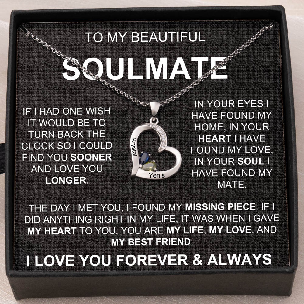 To My Soulmate Personalised Heart Shaped Necklace with 2 Names and Birthstones Gifts for Soulmate Girlfriend Anniversary Gifts Christmas Gifts