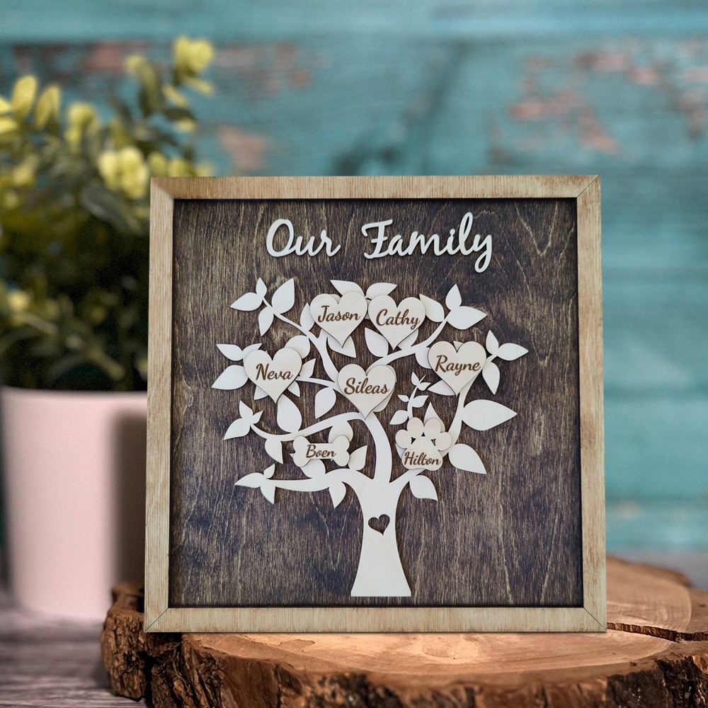 Personalised Family Gift Custom Family Tree Sign Frame With Names Gifts for Mum Grandma Mother's Day Gifts