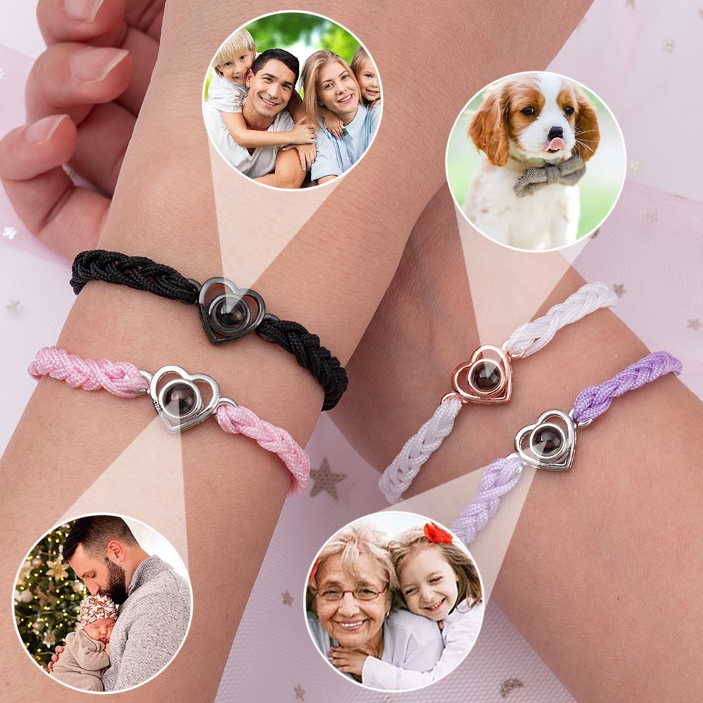 Personalised Memorial Photo Rope Projection Bracelet Family Gift for Mum Dad Grandma
