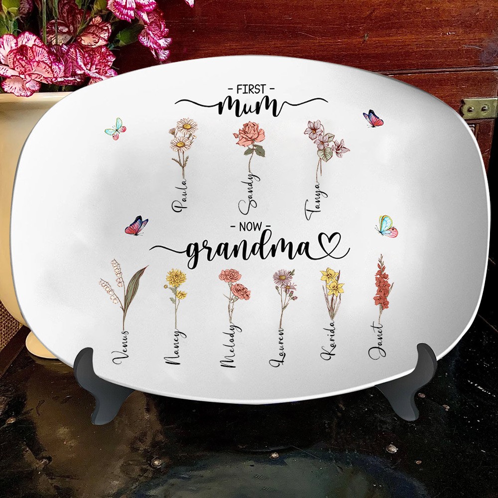 Personalised Family Garden Art Print Birth Flower Platter Mother's Day Gift Ideas Love Gifts for Mum Gramdma