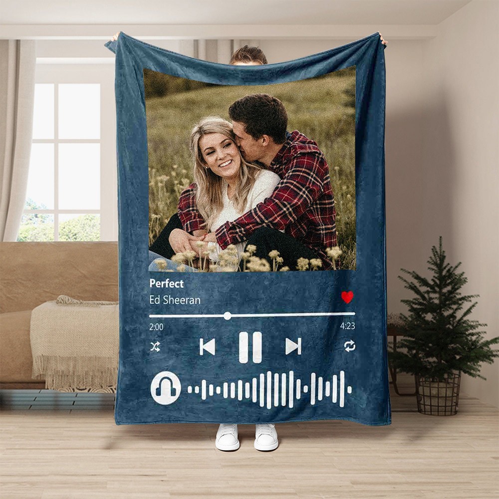 Custom Spotify Music Song Blanket with Photo Wedding Anniversary Gifts for Wife Valentine's Day Gift Ideas for Soulmate