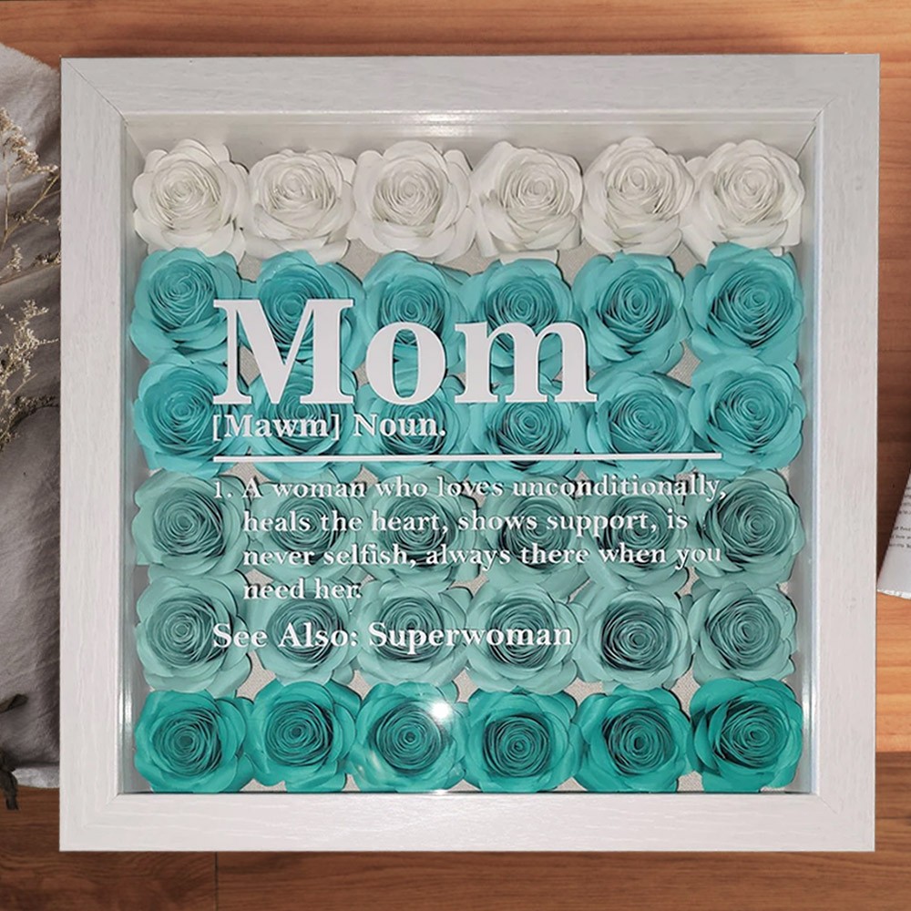 Personalised Mum Noun Definition Paper Flower Shadow Box Gift for Mum