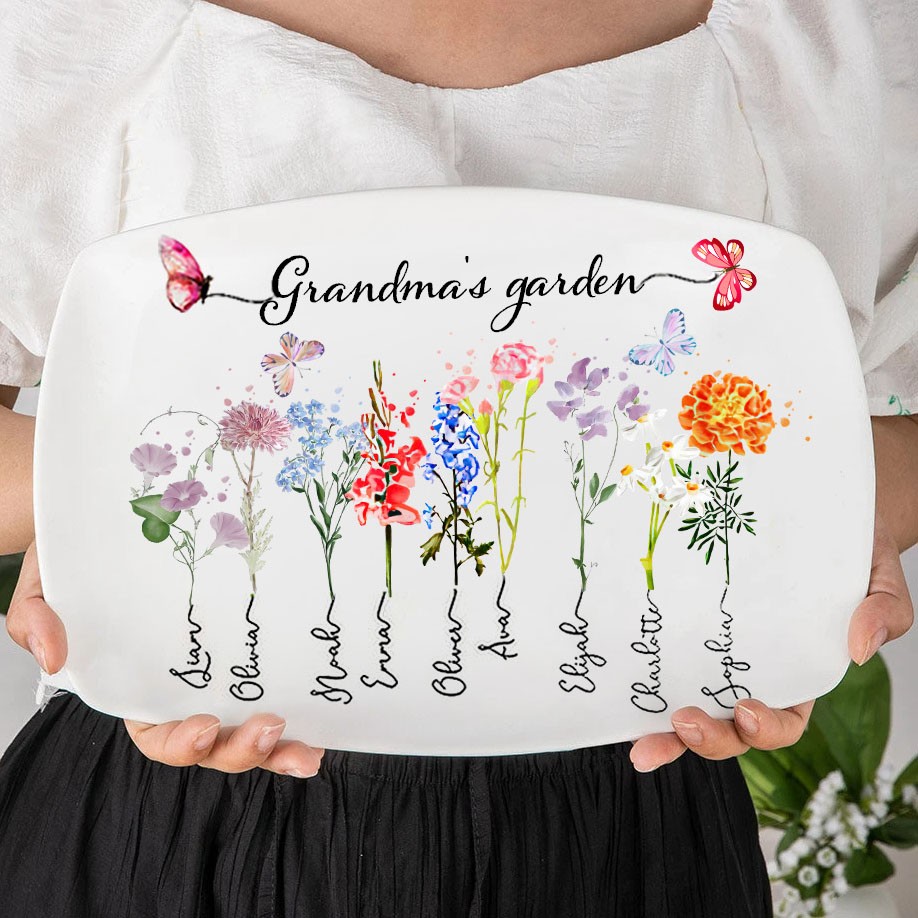 Custom Grandma's Garden Platter with Birth Month Flower Designs Gift Ideas for Grandma Mum Christmas Gifts for Her