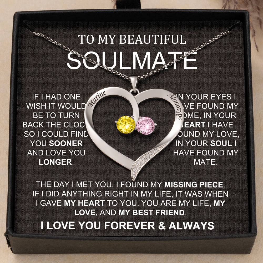 To My Soulmate Heart Pendant Name Necklace Personalised Couple Necklace Gifts for Soulmate Anniversary Gifts Valentine's Day Gift Ideas