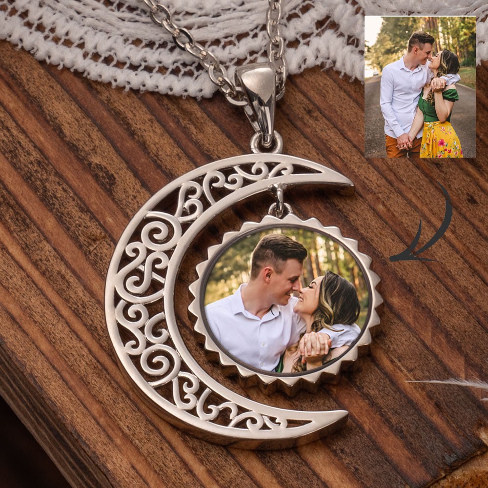 Love Gift for Her Personalised Photo Necklace Sun & Moon Gifts for Girlfriend Wife Valentine's Day Anniversary Gift