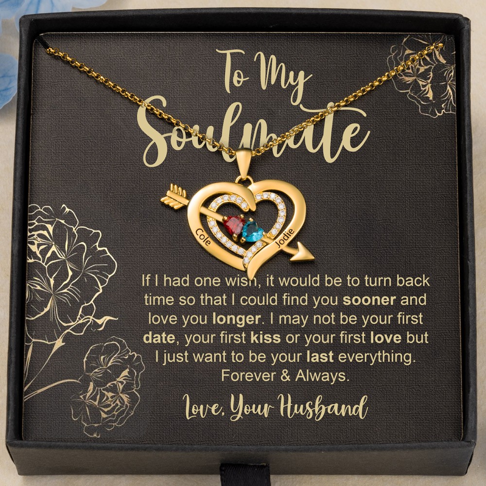 To My Soulmate Heart Shaped Birthstone Necklace Personalised Gifts for Her Love Gift Ideas for Wife Valentine's Day Gifts