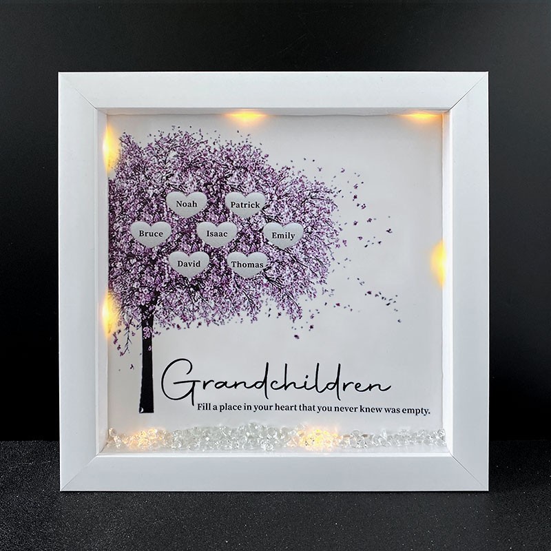 Personalised Light Up Family Tree Box Frame with 1-25 Names Mother's Day Gift For Grandma, Mum