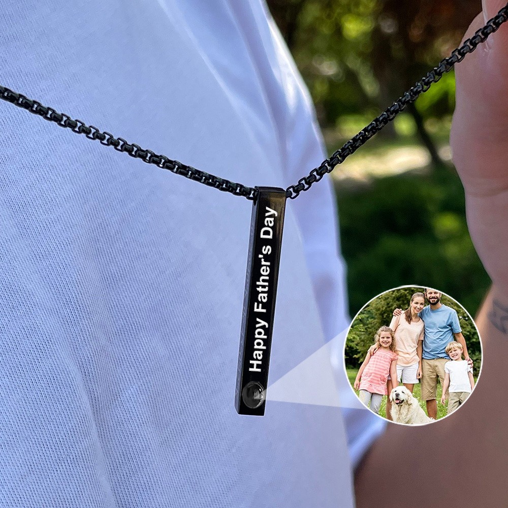 Personalised Bar Projection Engraved Necklace Memorial Gift For Dad Grandpa Boyfriend Father Him