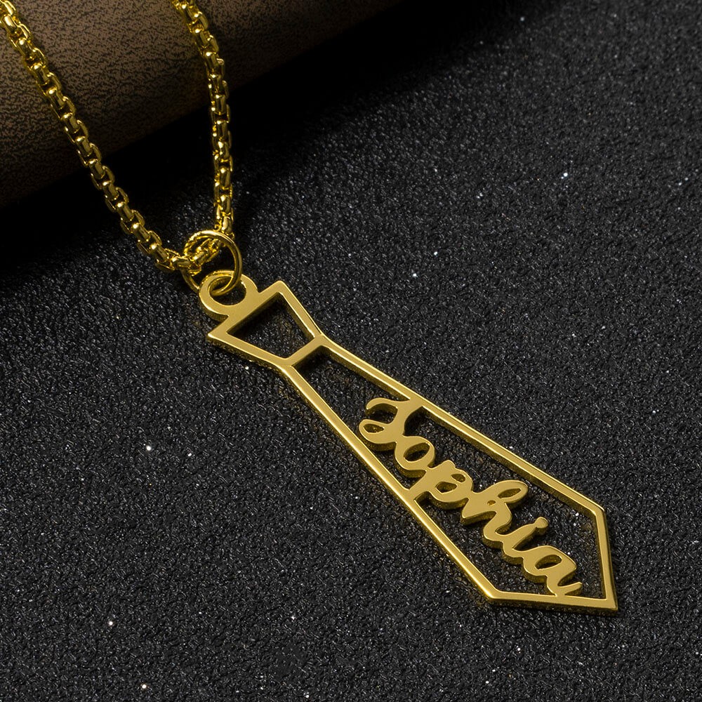 Personalised Tie Shaped Pendant Name Necklace