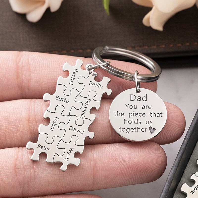 Father’s Day Gift Personalised Dad Puzzle Keychain Engraving 1-20 Names 