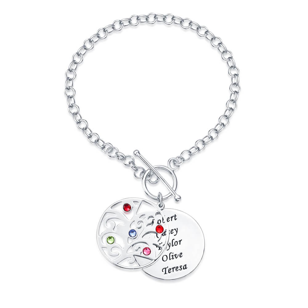 Personalised Charm Bracelet with 1-5 Names & Birthstone