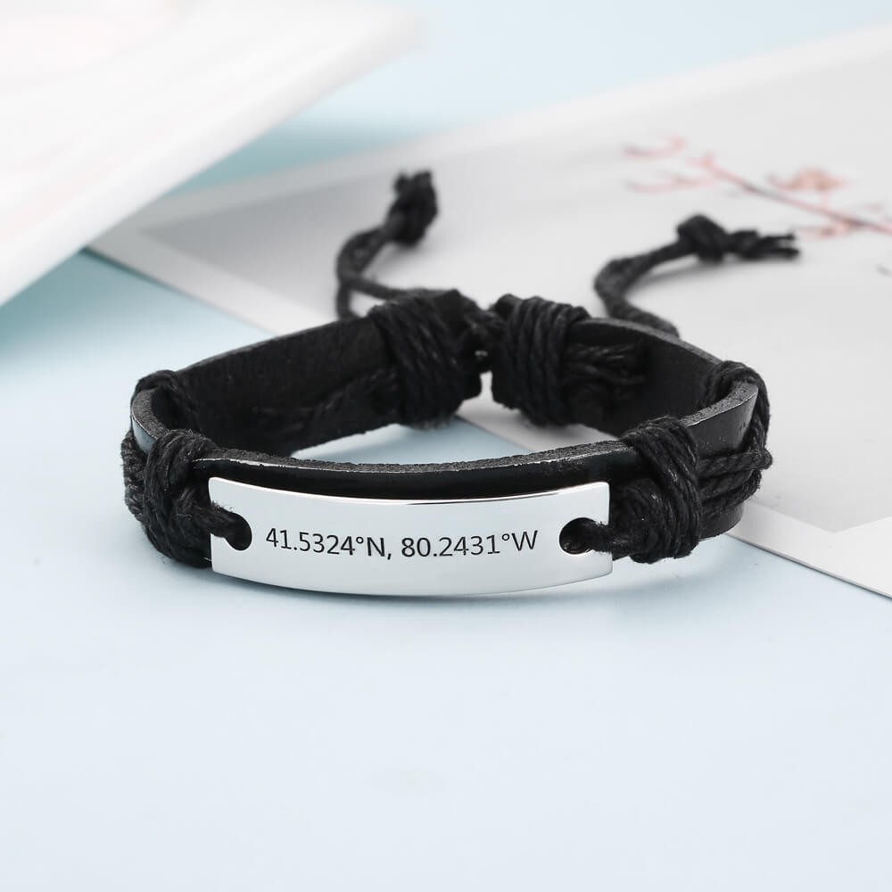 Personalised Leather Bracelet With Engraving