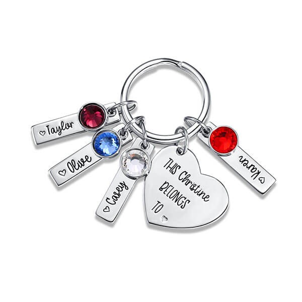 Personalised 1-10 Engraving Names with Birthstone Keychain Gift For Mum and Grandma